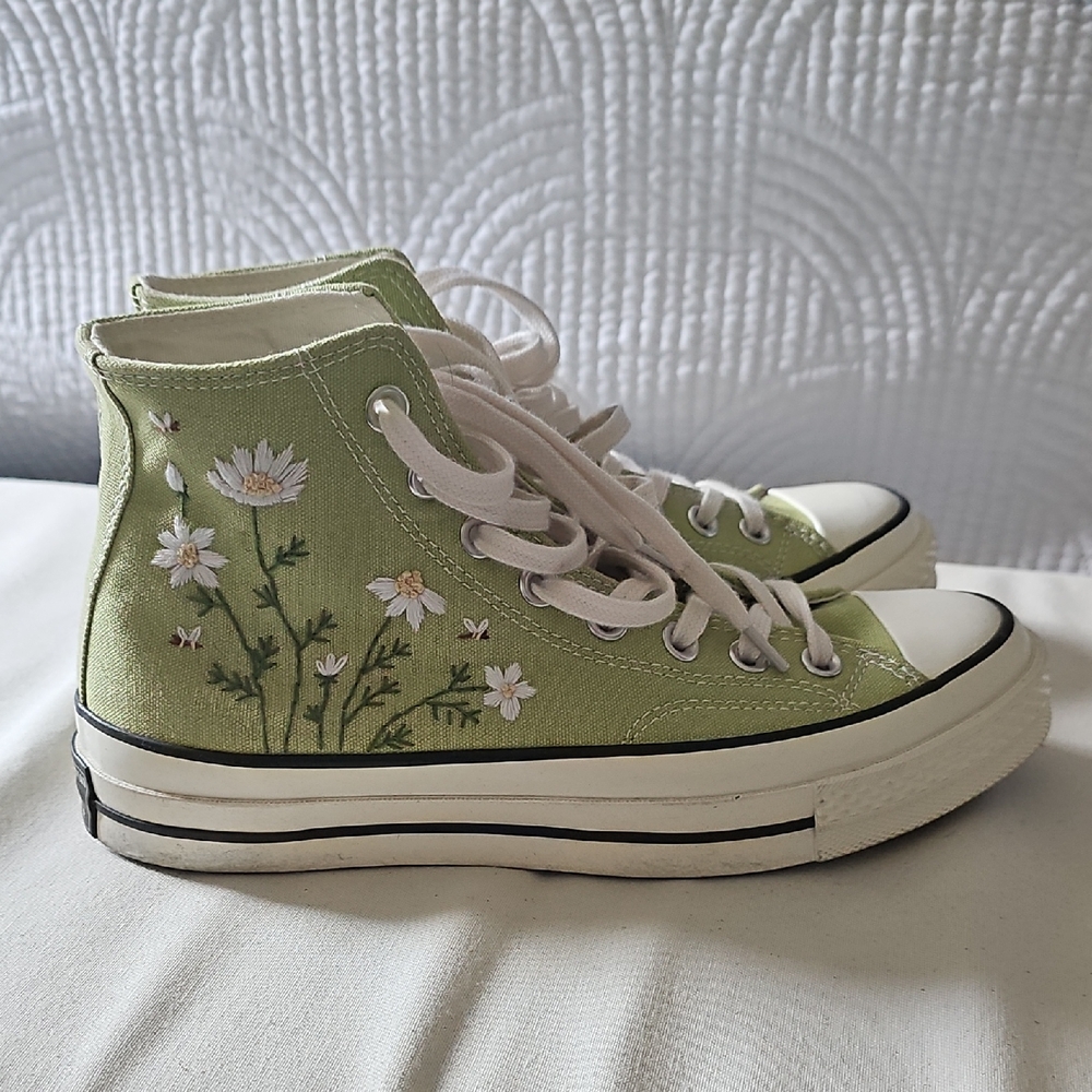 Converse Green and White Floral High-Top Sneakers